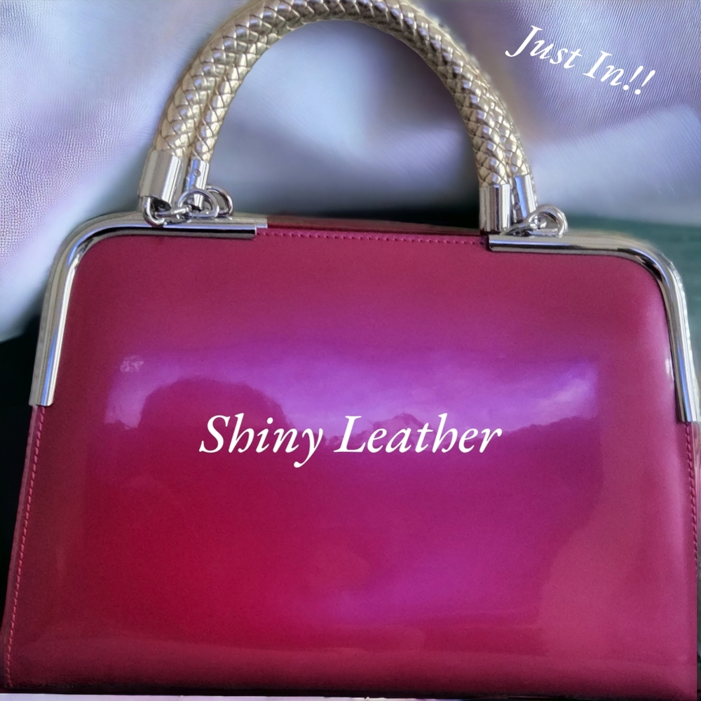 Designer MC Collection Fushia Pink Shiny Leather Crossbody Shoulder  Bag…